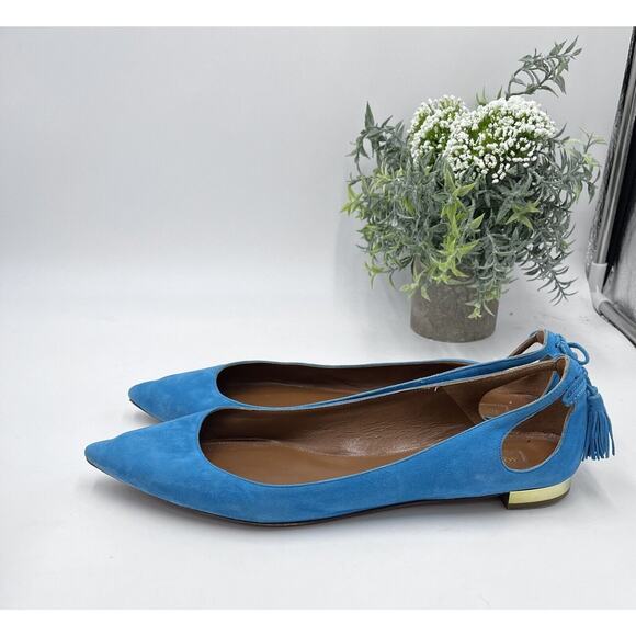 Aquazzura Forever Marilyn Turquoise Blue Ballet Flats Designer Suede 40.5/10 US - Picture 5 of 9